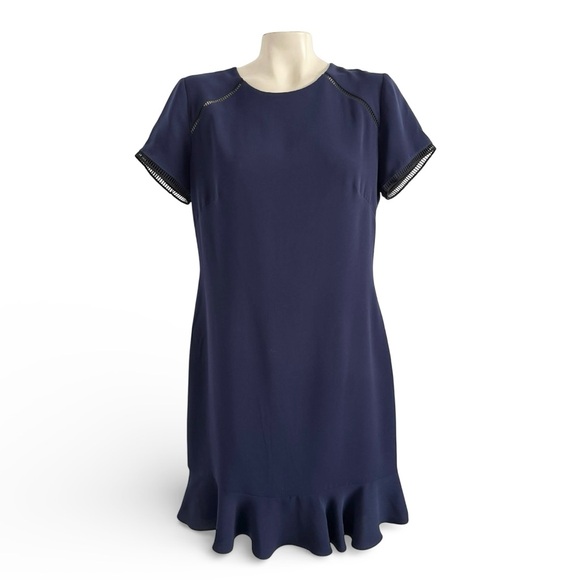 SHOSHANNA navy blue Lombard shift dress with black trim and a flounced hem 12 - Picture 3 of 7